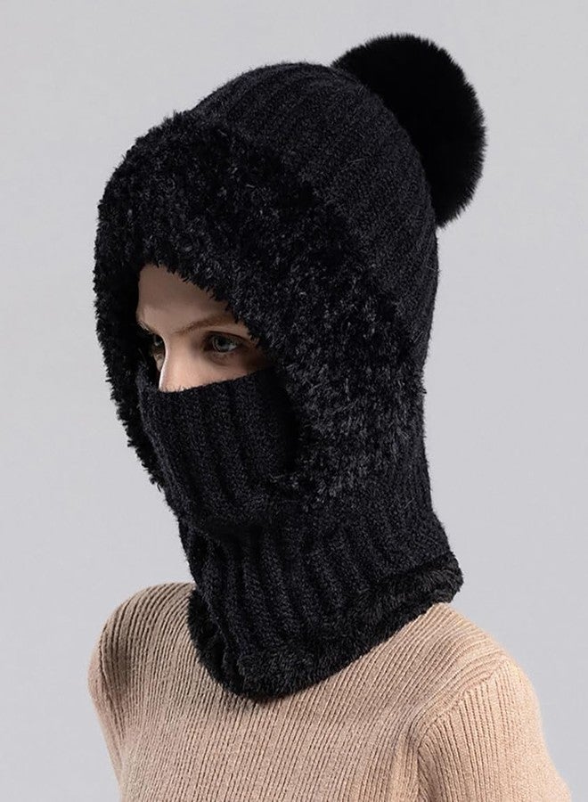 Pocadri Womens Knit Beanie Hat Fleece Lined Winter Scarf Mask Set Snow Caps Plush Earmuff Skull Hats with Pompom - Image 3